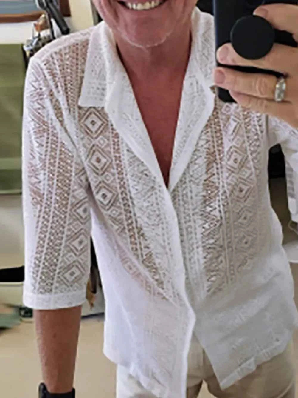 Men's Full Size Lace Half Sleeve Button Down Shirt Plus Size - Damned Threads